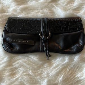 NWT Via Spiga black leather fold over hand bag!